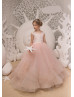 Ivory And Blush Pink Lace Tulle Flower Girl Dress With Horsehair Hem
